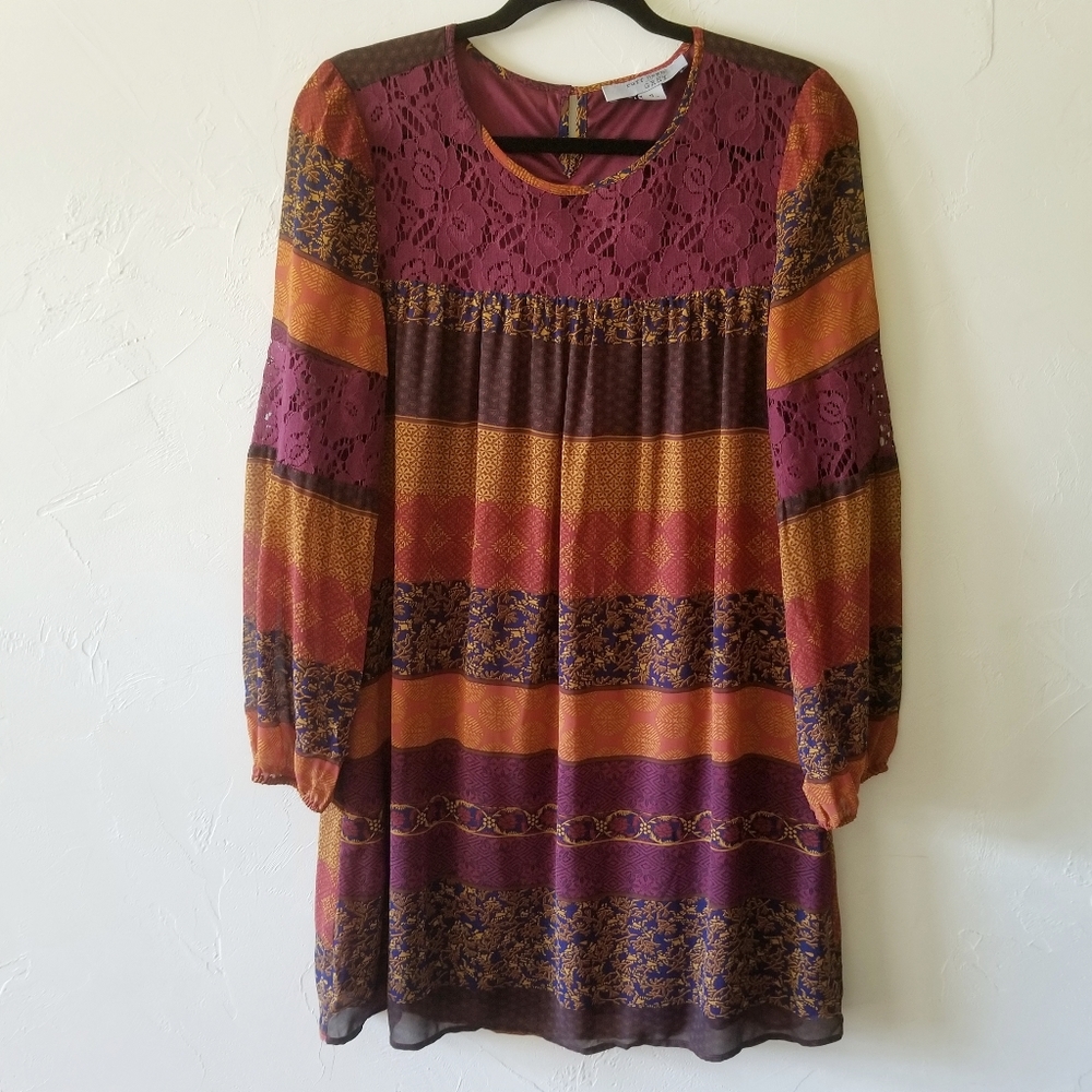Ruff Hewn Women's Small Boho Shift Dress Relaxed Fit Long Sleeve Mini Lace Fall